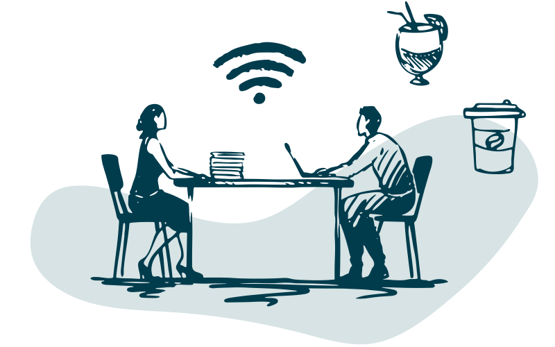 People coworking together with wifi