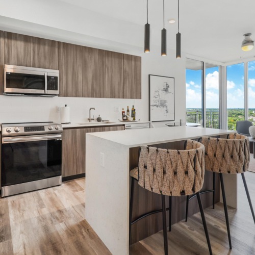 Well-lit kitchen with ample counter space Well-lit kitchen with ample counter space