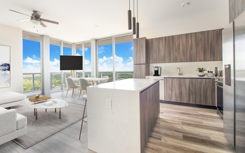 Well-lit kitchen with ample counter space